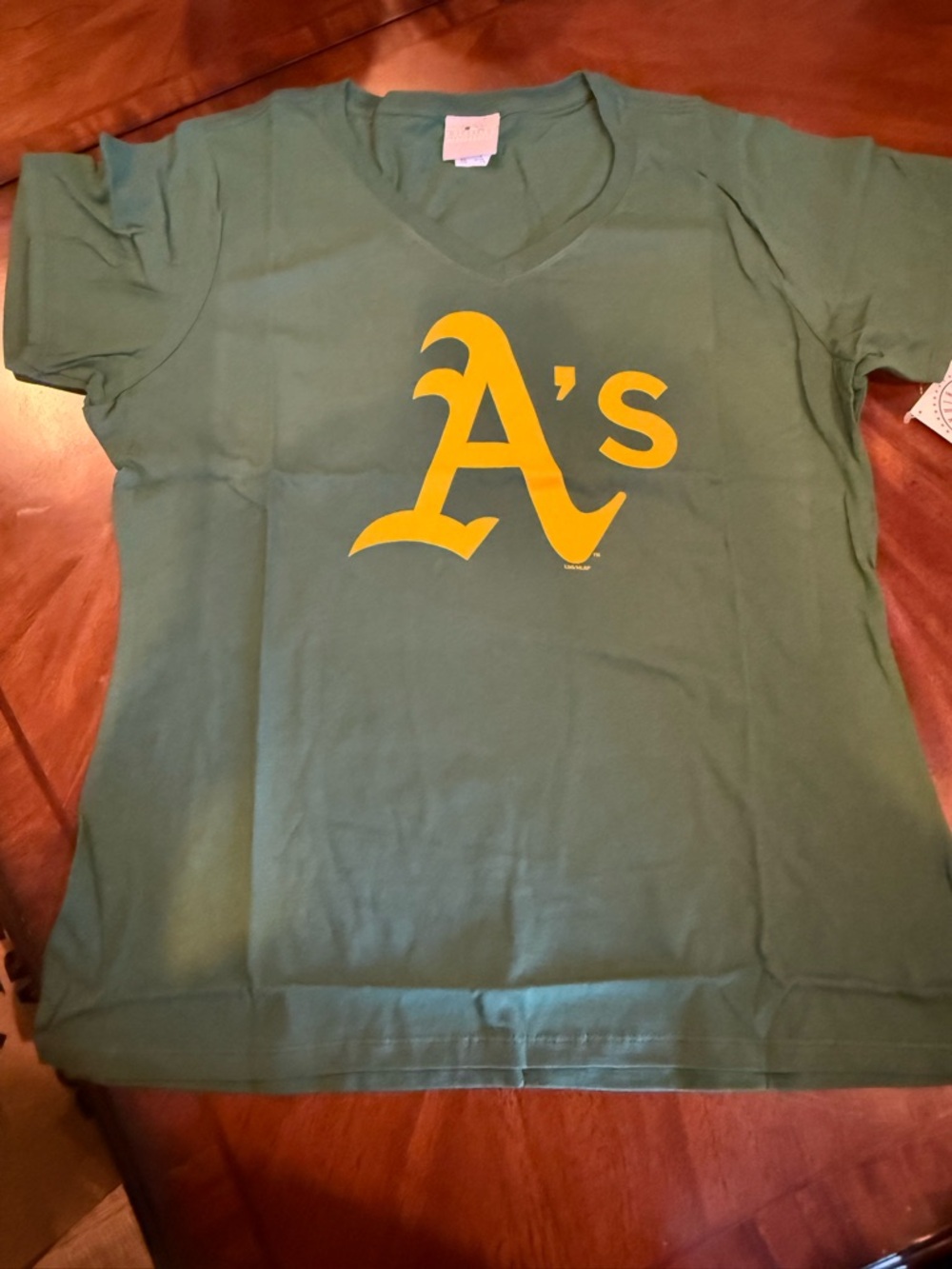 Oakland A's Green V-Neck Tee with Yellow Logo